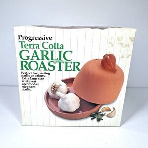 Progressive Terra Cotta Garlic‎ Roaster w Lid Box Instructions Vintage